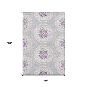 HomeRoots 10' X 14' Lilac and Ivory Geometric Area Rug - Durable, Stain-Resistant, UV-Protective for Busy Homes 652257