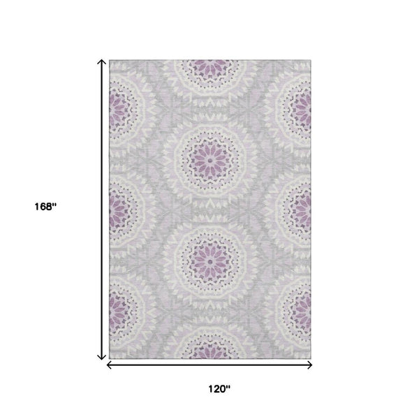 HomeRoots 10' X 14' Lilac and Ivory Geometric Area Rug - Durable, Stain-Resistant, UV-Protective for Busy Homes 652257