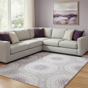 HomeRoots 10' X 14' Lilac and Ivory Geometric Area Rug - Durable, Stain-Resistant, UV-Protective for Busy Homes 652257