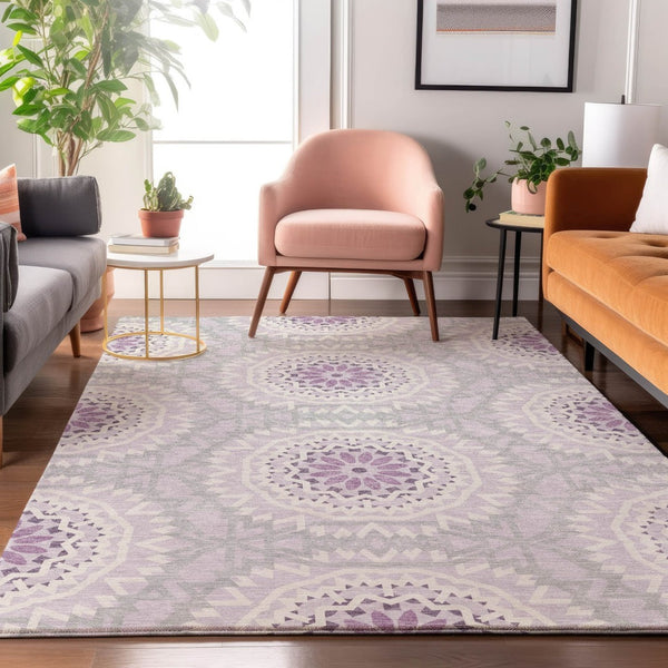HomeRoots 10' X 14' Lilac and Ivory Geometric Area Rug - Durable, Stain-Resistant, UV-Protective for Busy Homes 652257