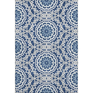 HomeRoots 8' X 10' Navy Blue & Ivory Geometric Area Rug – Washable, UV Protected, Ideal for High-Traffic Spaces 652261