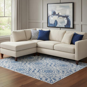 HomeRoots 9' X 12' Navy Blue Geometric Area Rug with Stain Resistance & UV Protection for Modern Spaces 652262