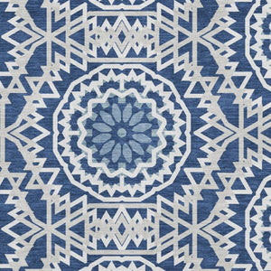 HomeRoots 10' X 14' Navy Blue & Ivory Geometric Area Rug - Washable, UV-Protected, Stain-Resistant Design! 652263