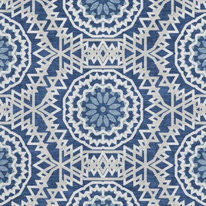 HomeRoots 10' X 14' Navy Blue & Ivory Geometric Area Rug - Washable, UV-Protected, Stain-Resistant Design! 652263