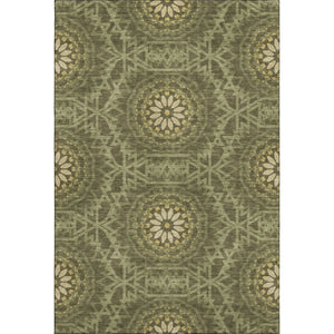 HomeRoots 5' X 8' Olive Green & Gold Geometric Washable Area Rug - Durable, Stylish, UV-Protected & Easy Care 652265