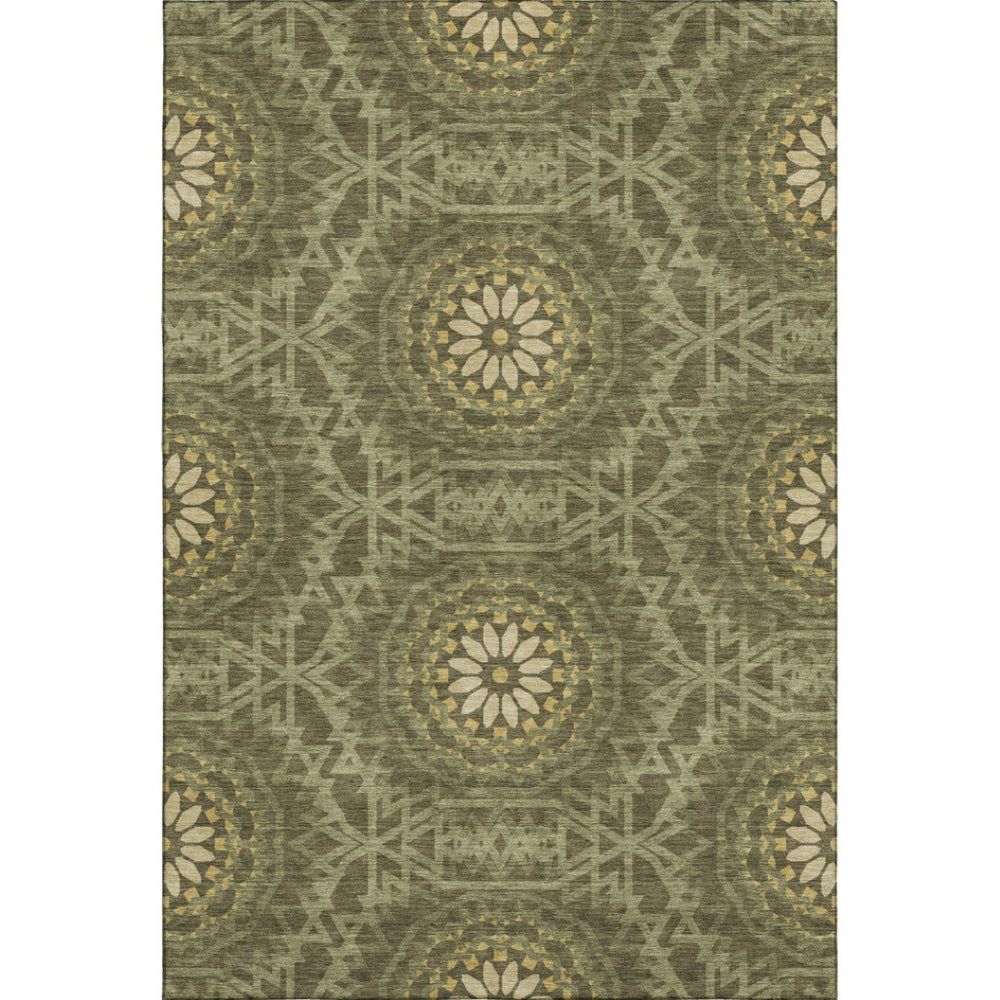 HomeRoots 8' X 10' Olive Green & Gold Geometric Washable Area Rug – UV Protected, Stain Resistant, Stylish & Durable! 652267