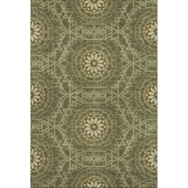 HomeRoots 8' X 10' Olive Green & Gold Geometric Washable Area Rug – UV Protected, Stain Resistant, Stylish & Durable! 652267