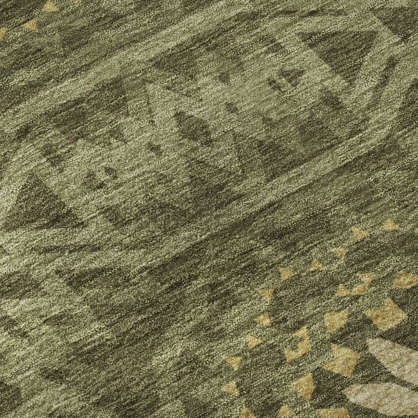 HomeRoots 8' X 10' Olive Green & Gold Geometric Washable Area Rug – UV Protected, Stain Resistant, Stylish & Durable! 652267