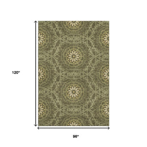 HomeRoots 8' X 10' Olive Green & Gold Geometric Washable Area Rug – UV Protected, Stain Resistant, Stylish & Durable! 652267