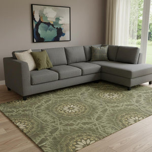 HomeRoots 8' X 10' Olive Green & Gold Geometric Washable Area Rug – UV Protected, Stain Resistant, Stylish & Durable! 652267