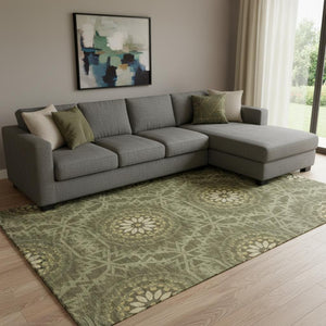 HomeRoots 9' X 12' Olive Green and Gold Geometric Area Rug – Stain-Resistant, UV Protected, Easy Care Design 652268