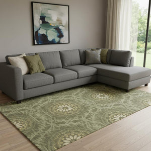 HomeRoots 10' X 14' Olive Green & Gold Geometric Area Rug - Washable, UV Protected, Durable & Stylish Design 652269
