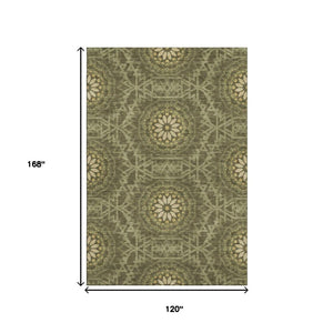 HomeRoots 10' X 14' Olive Green & Gold Geometric Area Rug - Washable, UV Protected, Durable & Stylish Design 652269