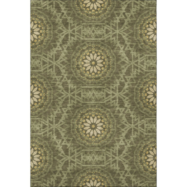 HomeRoots 10' X 14' Olive Green & Gold Geometric Area Rug - Washable, UV Protected, Durable & Stylish Design 652269