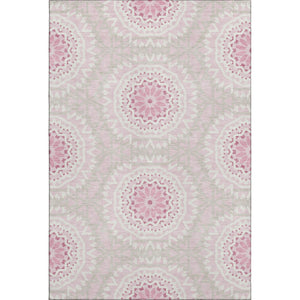 HomeRoots 5' X 8' Pink And Ivory Geometric Washable Area Rug – Stylish, Durable, UV-Protected for Any Room 652271