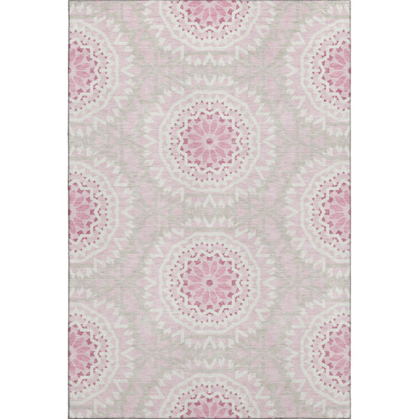 HomeRoots 5' X 8' Pink And Ivory Geometric Washable Area Rug – Stylish, Durable, UV-Protected for Any Room 652271