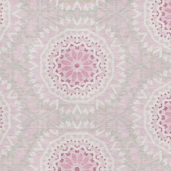 HomeRoots 5' X 8' Pink And Ivory Geometric Washable Area Rug – Stylish, Durable, UV-Protected for Any Room 652271