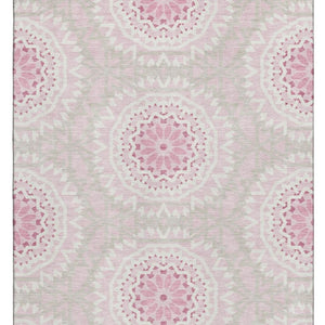 HomeRoots 5' X 8' Pink And Ivory Geometric Washable Area Rug – Stylish, Durable, UV-Protected for Any Room 652271