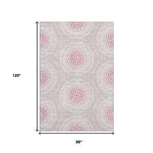 HomeRoots 8' X 10' Pink and Ivory Geometric Washable Area Rug - Stylish, Durable, UV-Protected for Family Spaces 652273