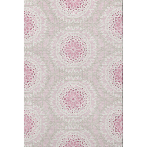 HomeRoots 8' X 10' Pink and Ivory Geometric Washable Area Rug - Stylish, Durable, UV-Protected for Family Spaces 652273