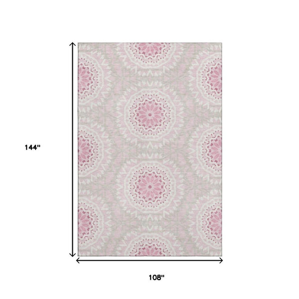HomeRoots 9' X 12' Pink Geometric Area Rug - Washable, UV Protected & Stain Resistant for Modern Living Spaces 652274