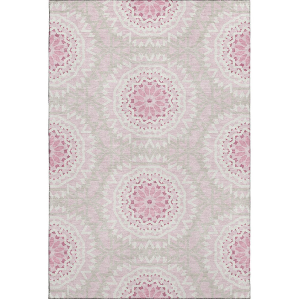 HomeRoots 9' X 12' Pink Geometric Area Rug - Washable, UV Protected & Stain Resistant for Modern Living Spaces 652274