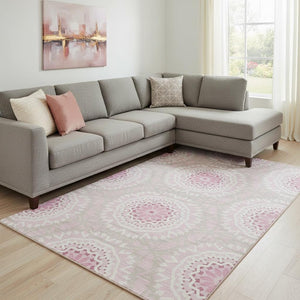 HomeRoots 9' X 12' Pink Geometric Area Rug - Washable, UV Protected & Stain Resistant for Modern Living Spaces 652274