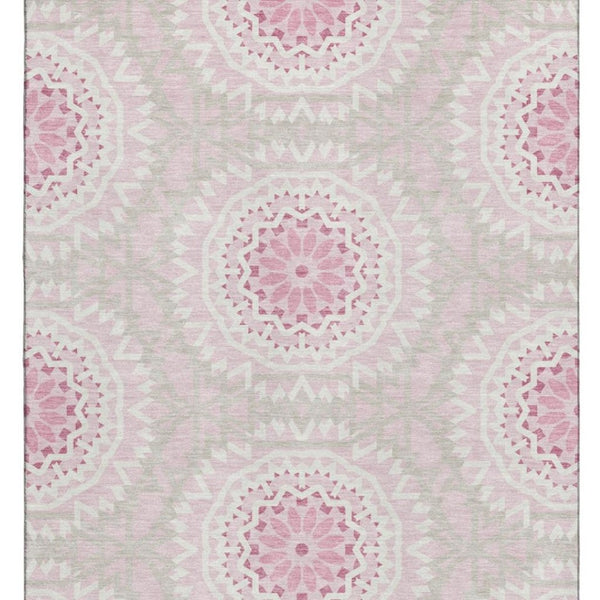 HomeRoots 10' X 14' Pink And Ivory Geometric Area Rug - Stylish, Washable, UV Protected & Perfect for Families 652275