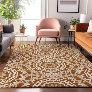 HomeRoots 5' X 8' Chili Red and Ivory Geometric Area Rug - Washable, UV Protected, Stain Resistant for Modern Spaces 652277