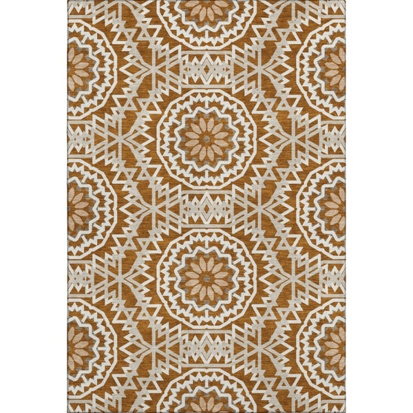 HomeRoots 5' X 8' Chili Red and Ivory Geometric Area Rug - Washable, UV Protected, Stain Resistant for Modern Spaces 652277