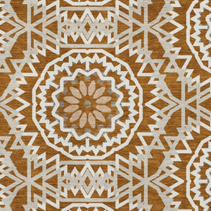HomeRoots 5' X 8' Chili Red and Ivory Geometric Area Rug - Washable, UV Protected, Stain Resistant for Modern Spaces 652277