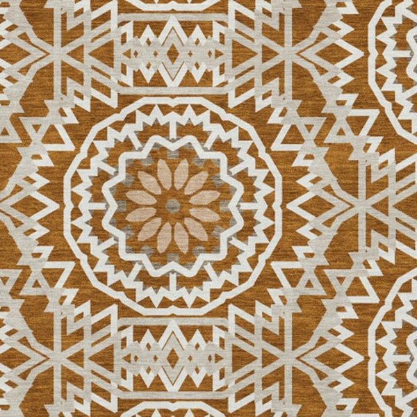 HomeRoots 5' X 8' Chili Red and Ivory Geometric Area Rug - Washable, UV Protected, Stain Resistant for Modern Spaces 652277