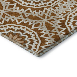 HomeRoots 5' X 8' Chili Red and Ivory Geometric Area Rug - Washable, UV Protected, Stain Resistant for Modern Spaces 652277