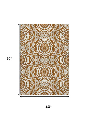 HomeRoots 5' X 8' Chili Red and Ivory Geometric Area Rug - Washable, UV Protected, Stain Resistant for Modern Spaces 652277