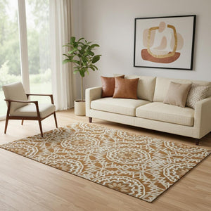HomeRoots 5' X 8' Chili Red and Ivory Geometric Area Rug - Washable, UV Protected, Stain Resistant for Modern Spaces 652277