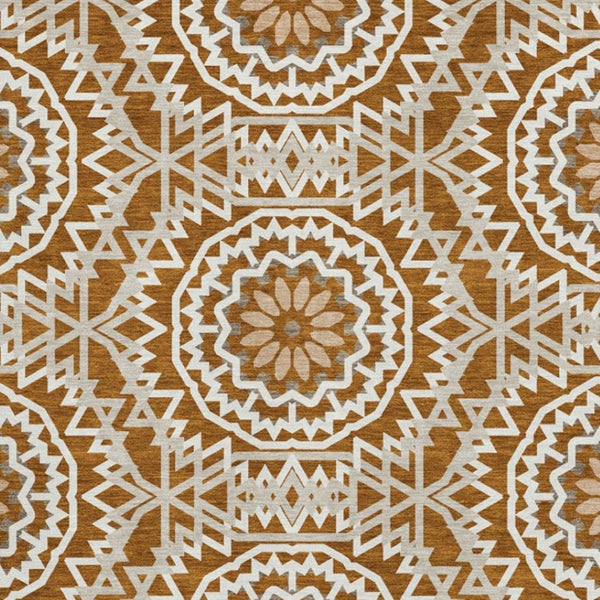 HomeRoots 5' X 8' Chili Red and Ivory Geometric Area Rug - Washable, UV Protected, Stain Resistant for Modern Spaces 652277