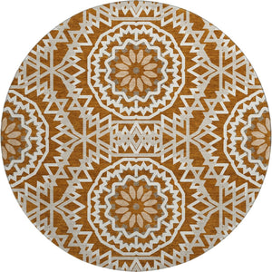 HomeRoots 8' Chili Red Geometric Round Rug - Washable, UV Protected, Stain Resistant for Modern Living Spaces 652278