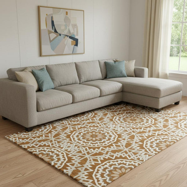 HomeRoots 8' X 10' Chili Red & Ivory Geometric Area Rug – Easy-Care, Stain-Resistant with UV Protection! 652279