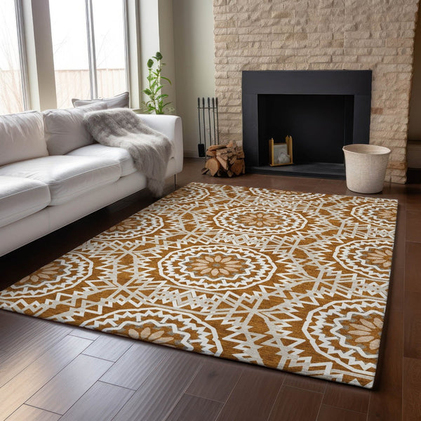HomeRoots 8' X 10' Chili Red & Ivory Geometric Area Rug – Easy-Care, Stain-Resistant with UV Protection! 652279