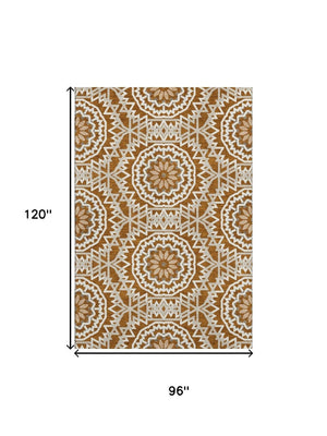 HomeRoots 8' X 10' Chili Red & Ivory Geometric Area Rug – Easy-Care, Stain-Resistant with UV Protection! 652279