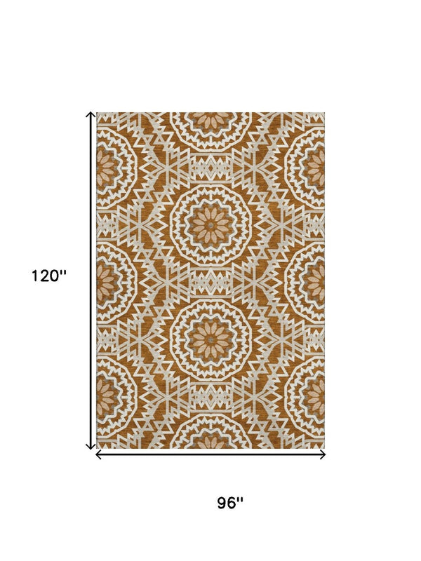 HomeRoots 8' X 10' Chili Red & Ivory Geometric Area Rug – Easy-Care, Stain-Resistant with UV Protection! 652279