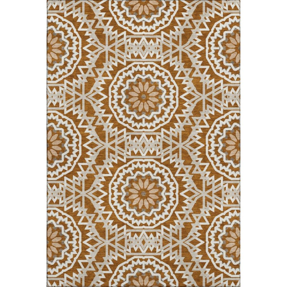 HomeRoots 9' X 12' Chili Red & Ivory Geometric Area Rug - Durable, Washable, UV Protected for High-Traffic Spaces 652280