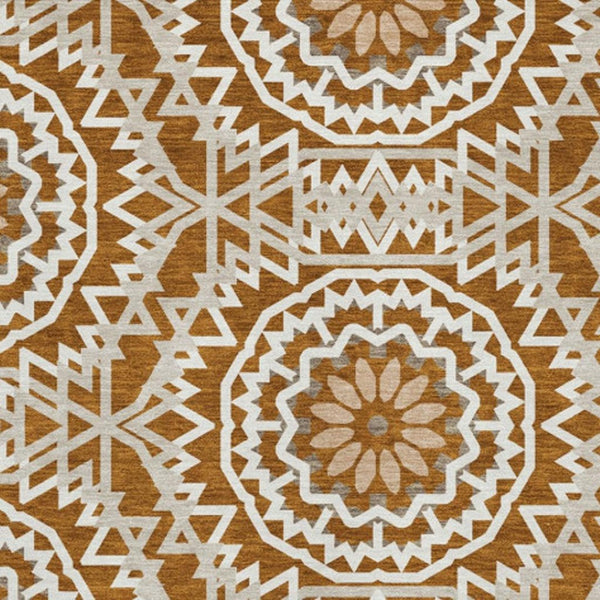 HomeRoots 9' X 12' Chili Red & Ivory Geometric Area Rug - Durable, Washable, UV Protected for High-Traffic Spaces 652280