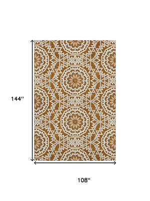 HomeRoots 9' X 12' Chili Red & Ivory Geometric Area Rug - Durable, Washable, UV Protected for High-Traffic Spaces 652280