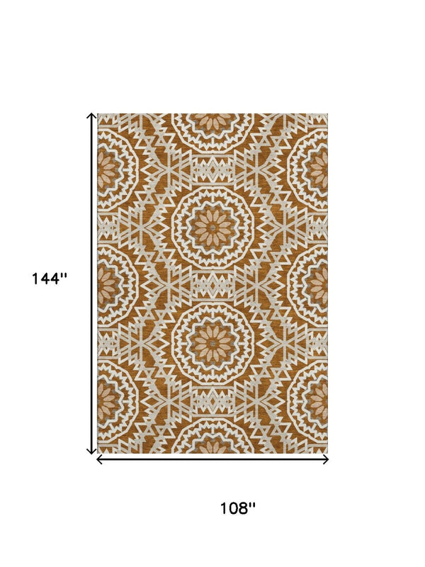 HomeRoots 9' X 12' Chili Red & Ivory Geometric Area Rug - Durable, Washable, UV Protected for High-Traffic Spaces 652280