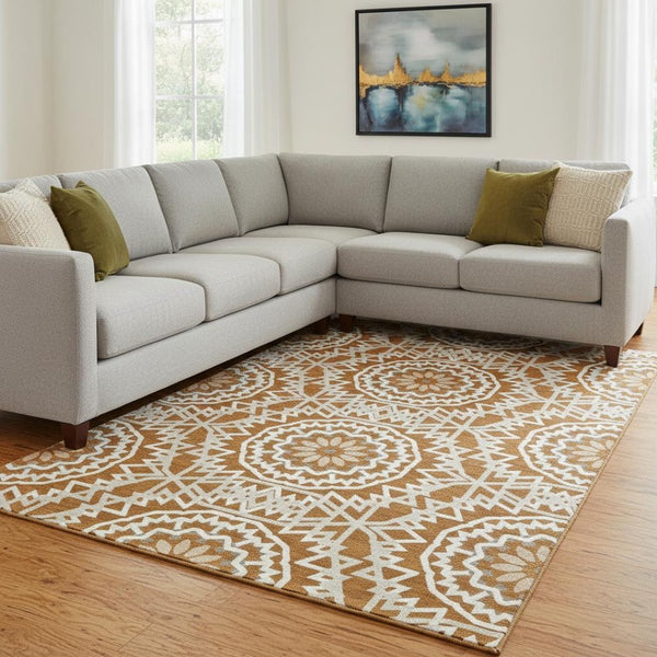 HomeRoots 9' X 12' Chili Red & Ivory Geometric Area Rug - Durable, Washable, UV Protected for High-Traffic Spaces 652280