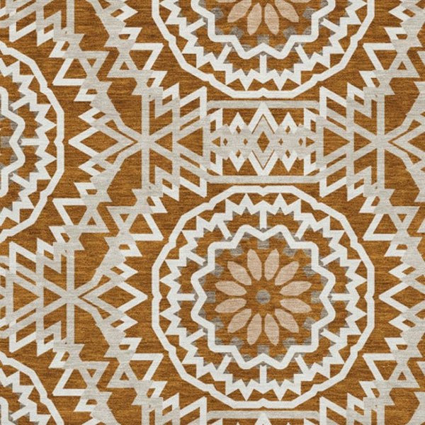 HomeRoots 10' Chili Red & Ivory Geometric Washable Area Rug - Durable, UV-Protected, Modern Design for Homes 652281