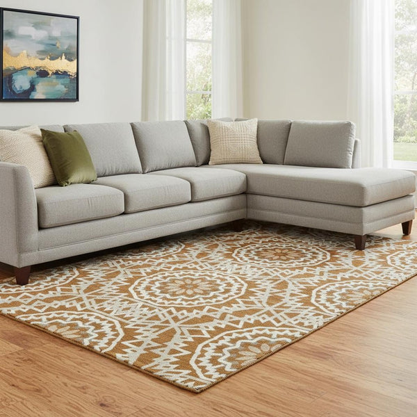 HomeRoots 10' Chili Red & Ivory Geometric Washable Area Rug - Durable, UV-Protected, Modern Design for Homes 652281