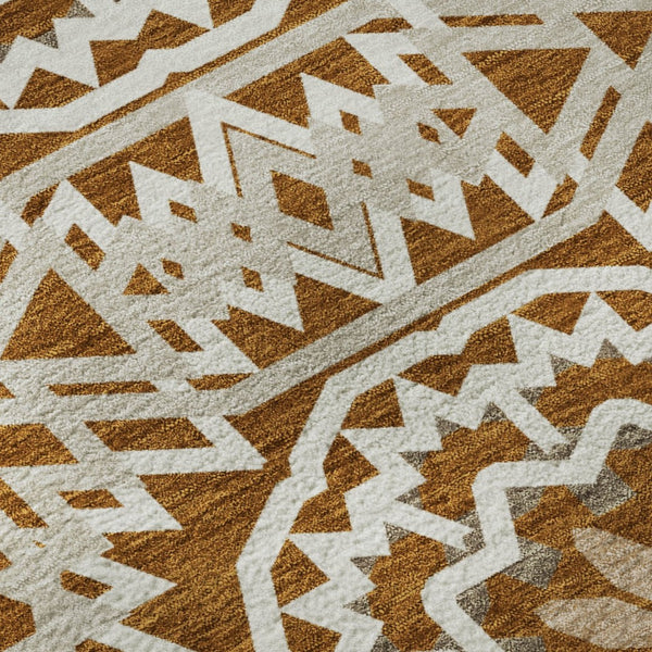 HomeRoots 10' Chili Red & Ivory Geometric Washable Area Rug - Durable, UV-Protected, Modern Design for Homes 652281