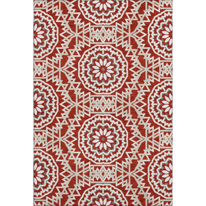 HomeRoots 8' X 10' Stunning Red and Ivory Geometric Washable Area Rug with UV Protection for Any Space 652285